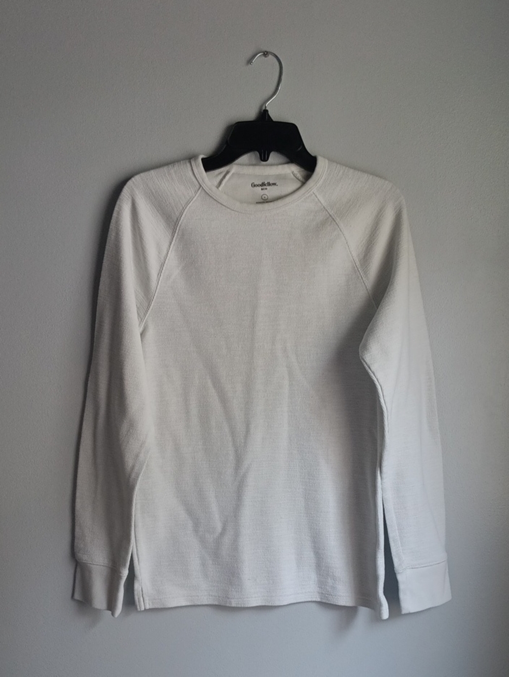 Goodfellow White Waffle-Knit Long Sleeve Crew